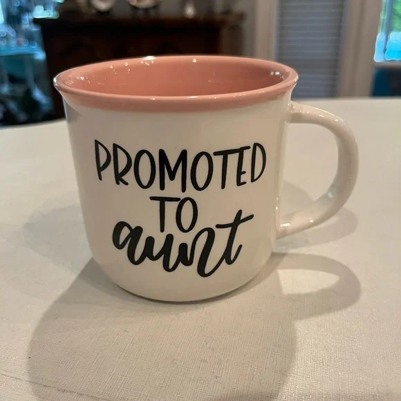 Dining | Heavy Ceramic Pink Lined Mug Promoted To Aunt Written In Black Guc  | Poshmark